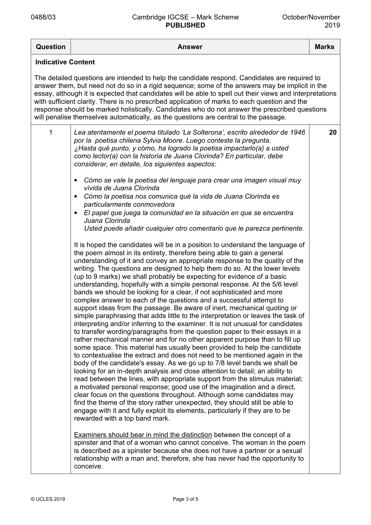 Mark scheme, page 3 of 5