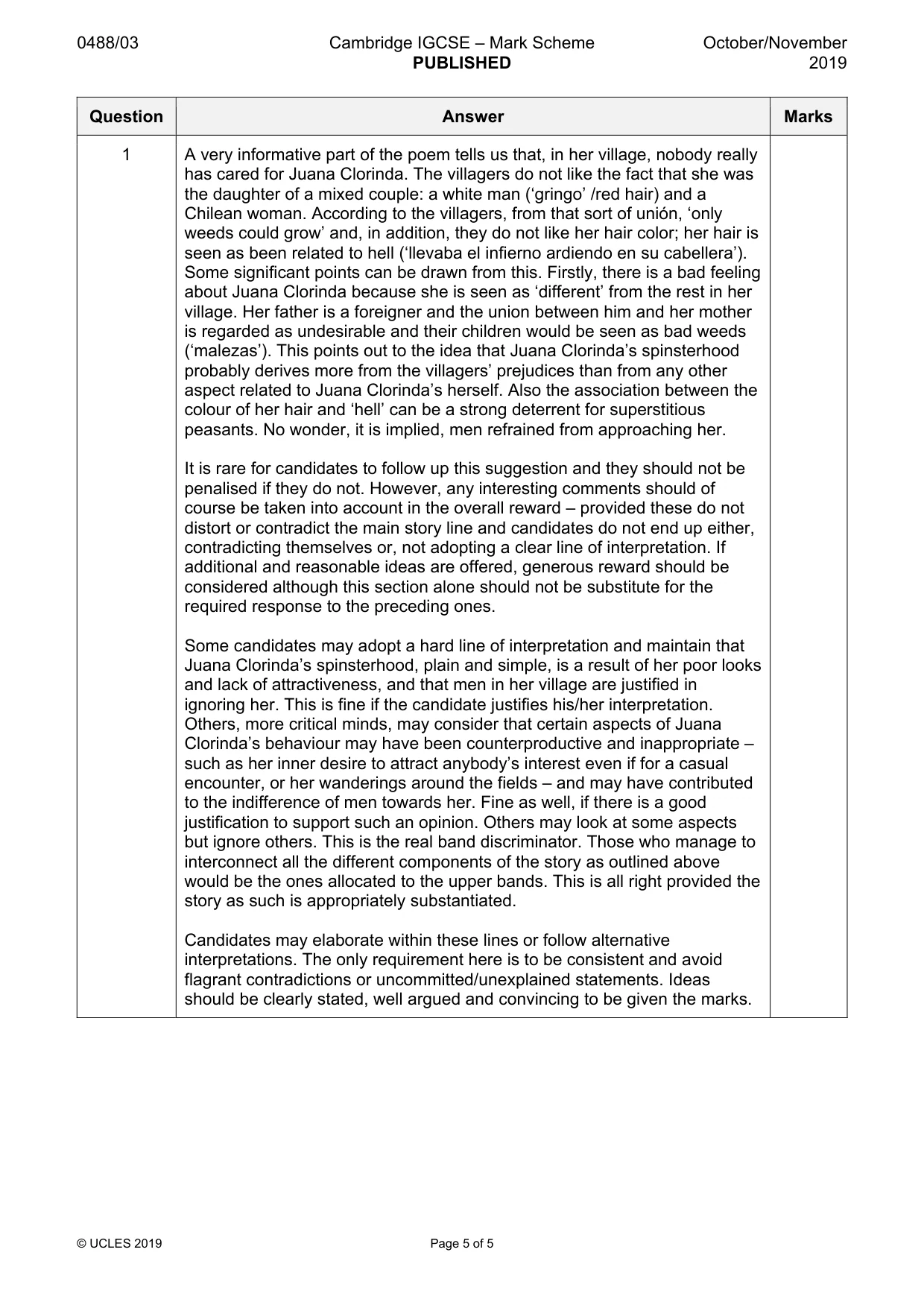 Mark scheme, page 5 of 5