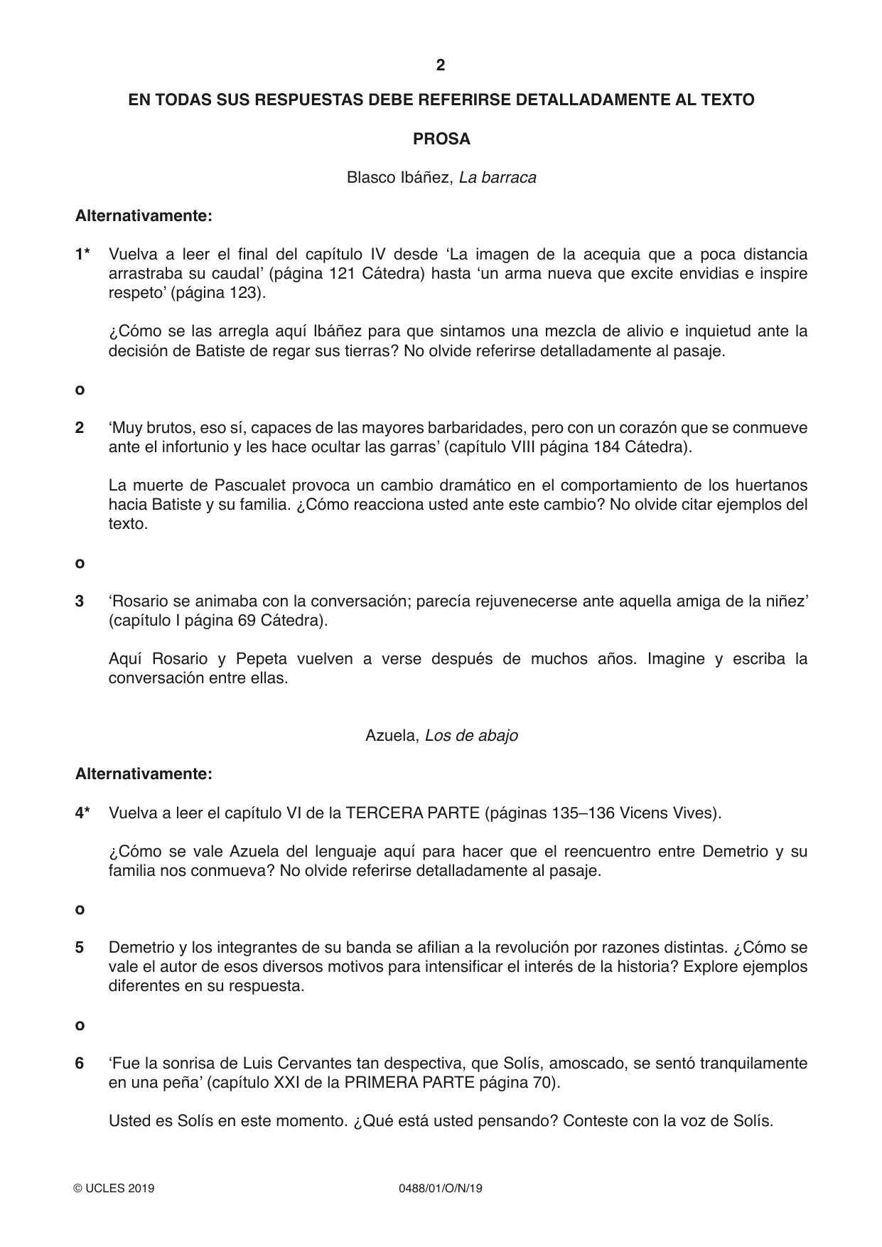 Cambridge IGCSE Spanish - Literature 0488 2019 Oct/Nov Paper 1 · Variant 1 question paper, page 2 of 8