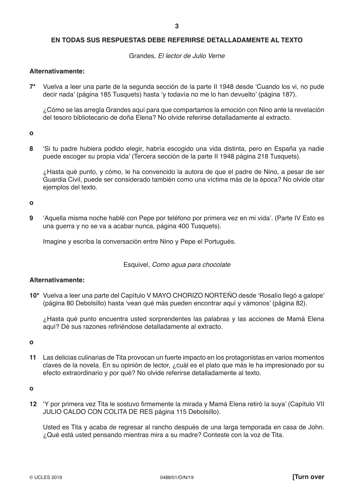 Cambridge IGCSE Spanish - Literature 0488 2019 Oct/Nov Paper 1 · Variant 1 question paper, page 3 of 8