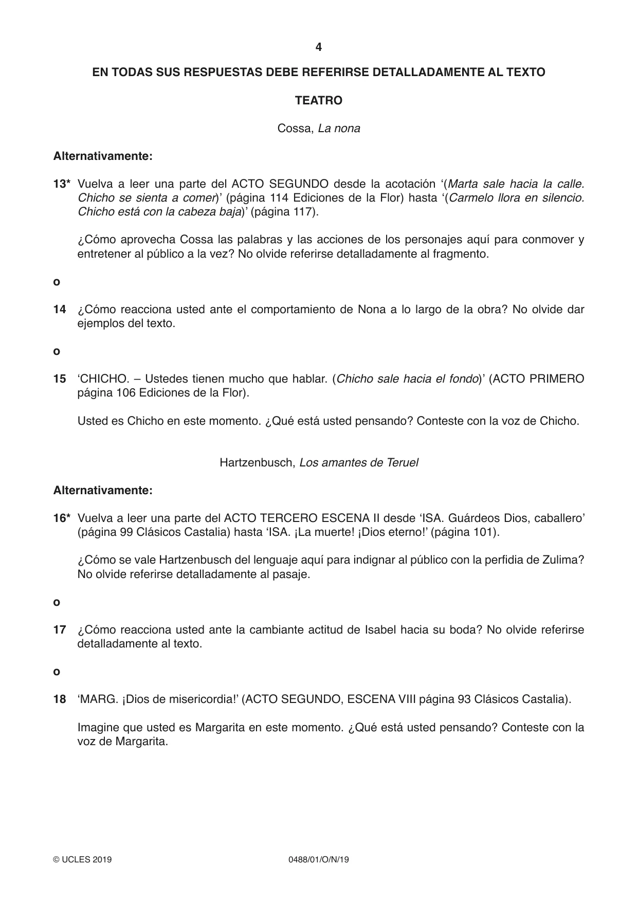 Cambridge IGCSE Spanish - Literature 0488 2019 Oct/Nov Paper 1 · Variant 1 question paper, page 4 of 8