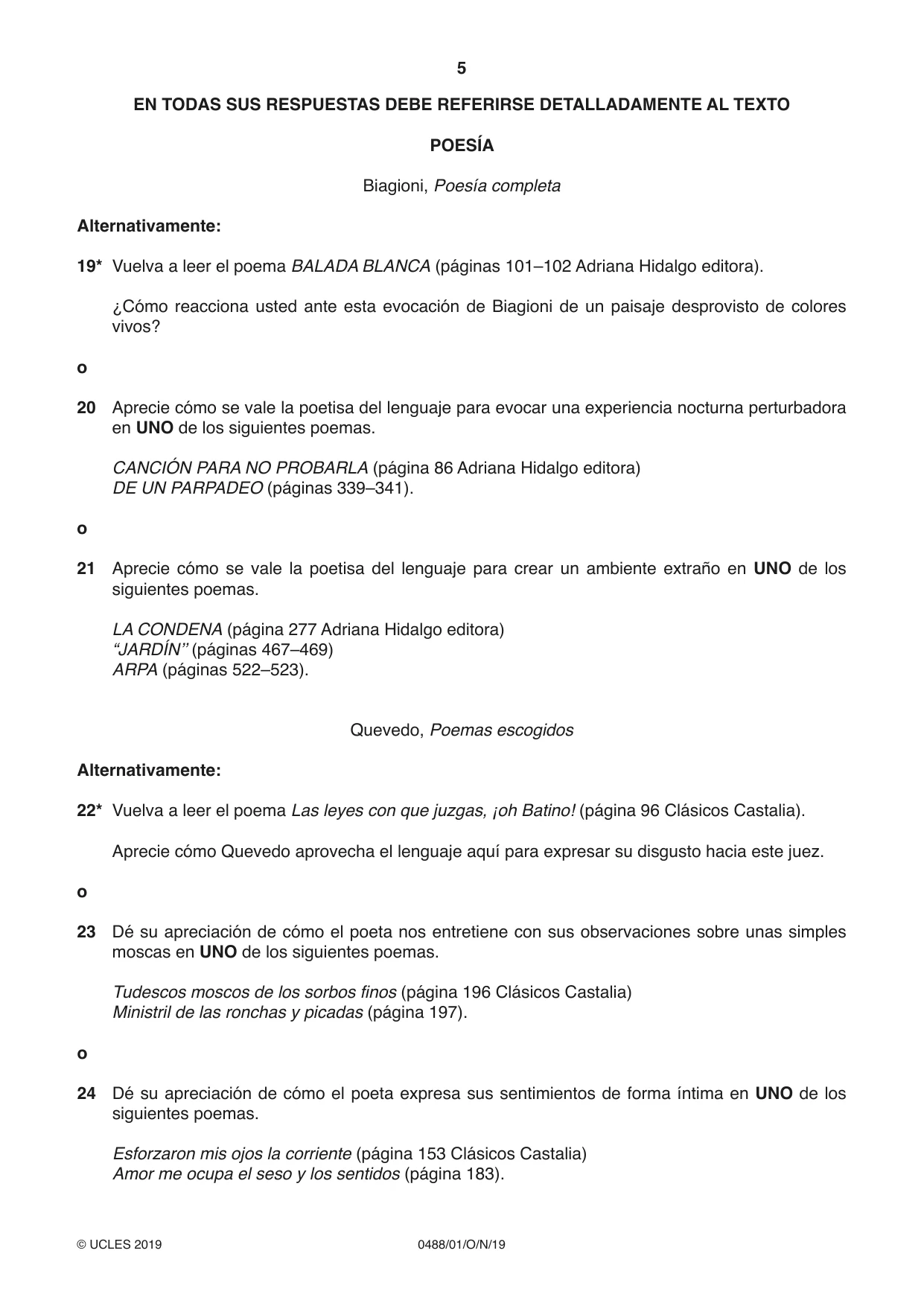 Cambridge IGCSE Spanish - Literature 0488 2019 Oct/Nov Paper 1 · Variant 1 question paper, page 5 of 8