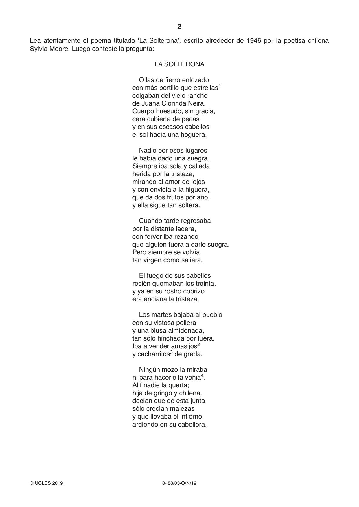 Cambridge IGCSE Spanish - Literature 0488 2019 Oct/Nov Paper 3 · Variant 1 question paper, page 2 of 4