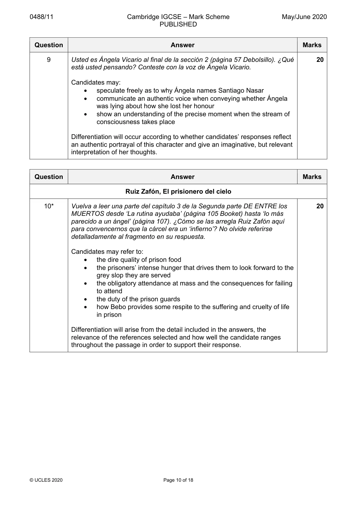 Mark scheme, page 10 of 18