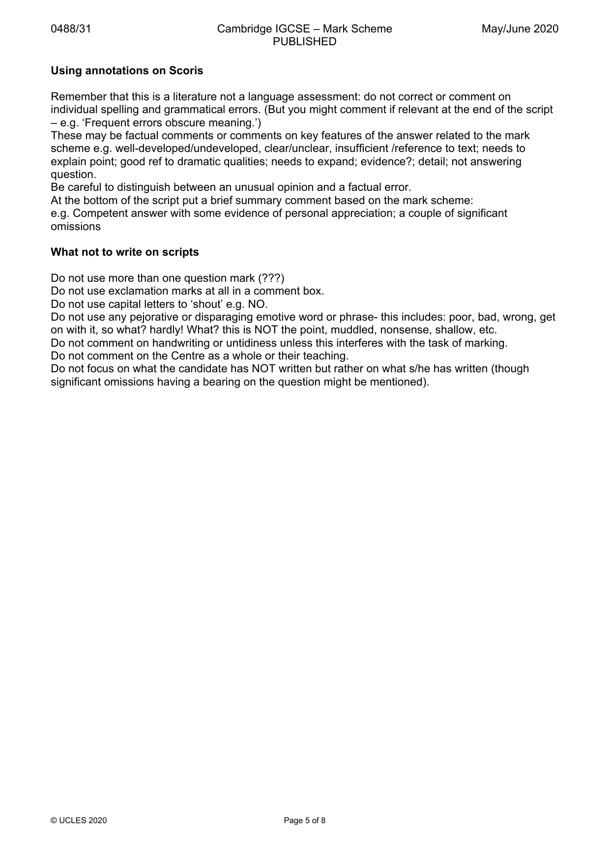 Mark scheme, page 5 of 8