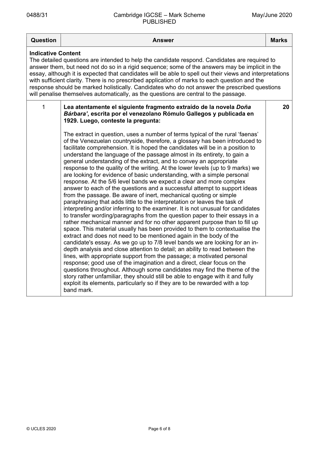 Mark scheme, page 6 of 8