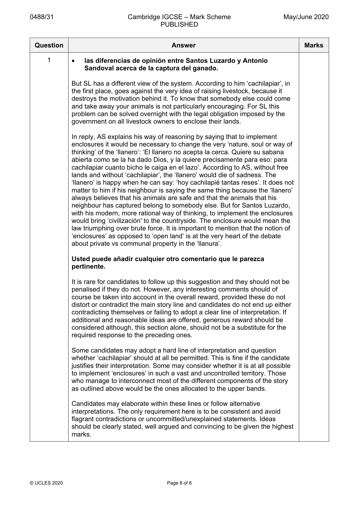Mark scheme, page 8 of 8