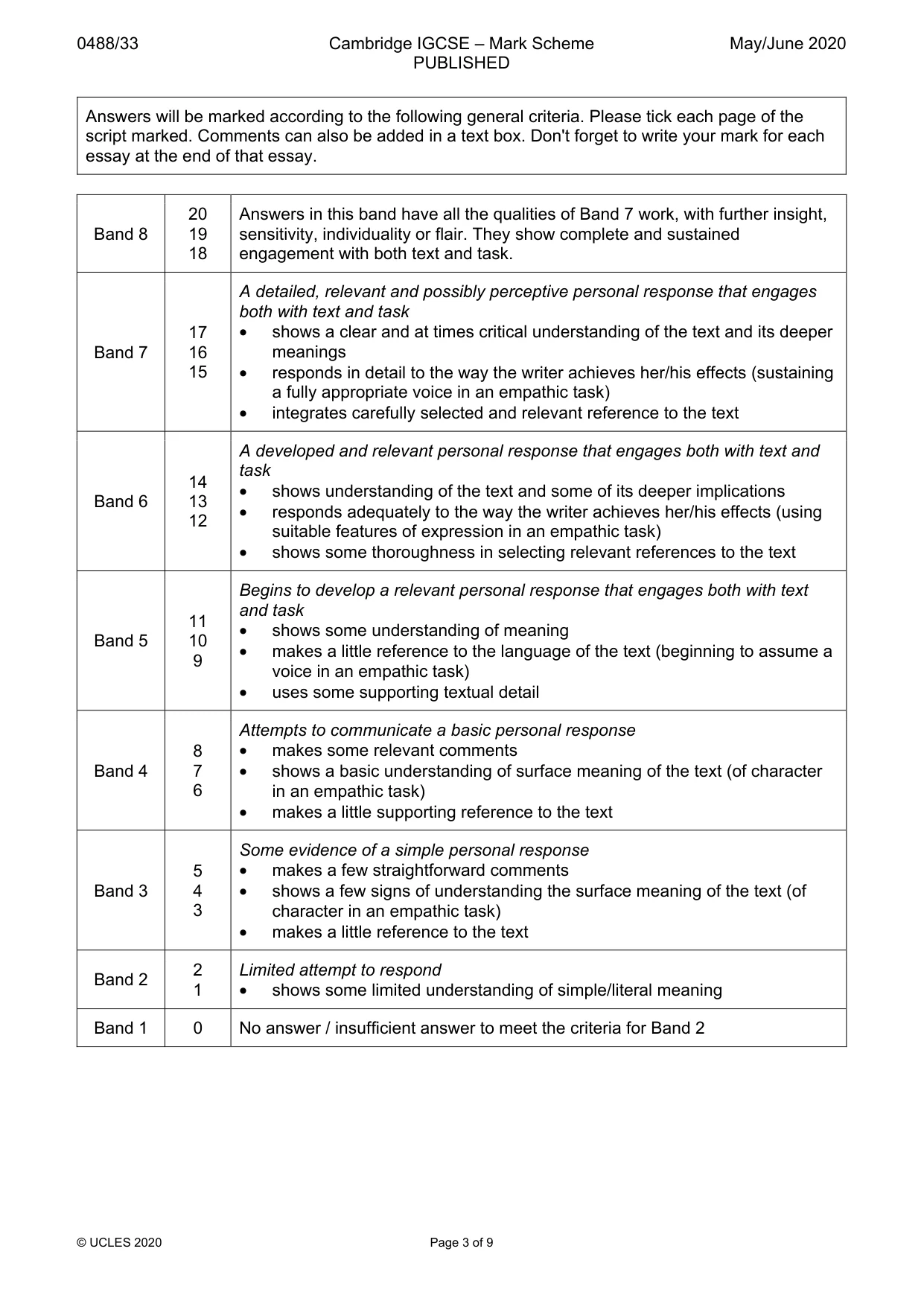 Mark scheme, page 3 of 9