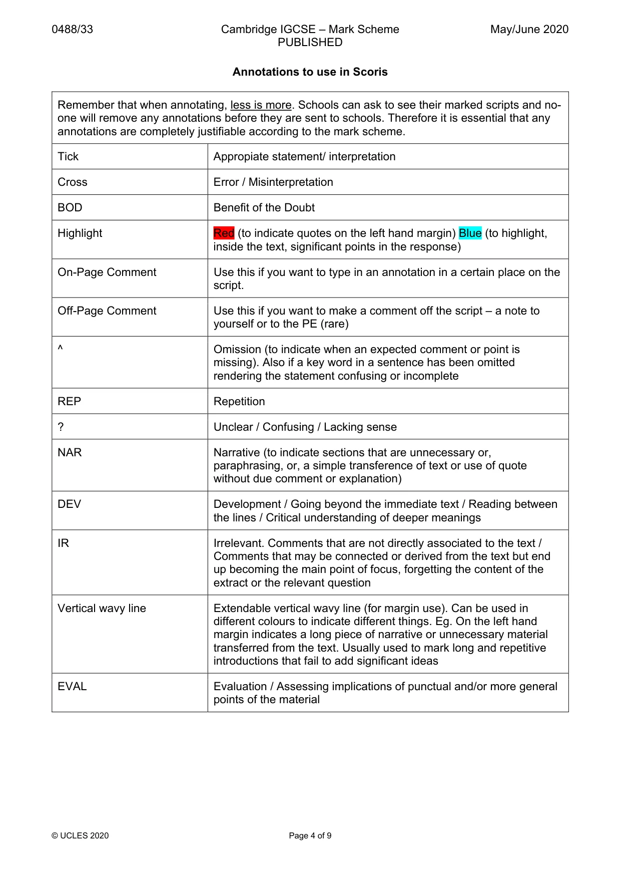Mark scheme, page 4 of 9