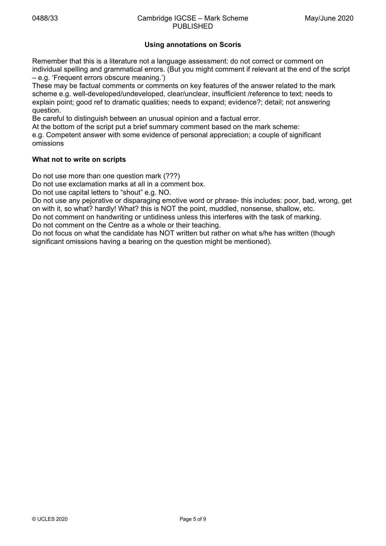 Mark scheme, page 5 of 9