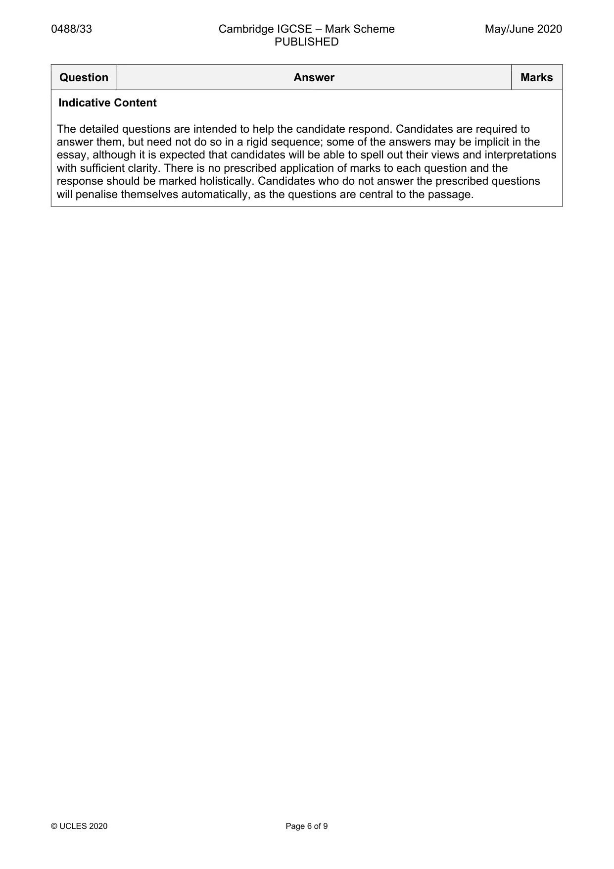 Mark scheme, page 6 of 9