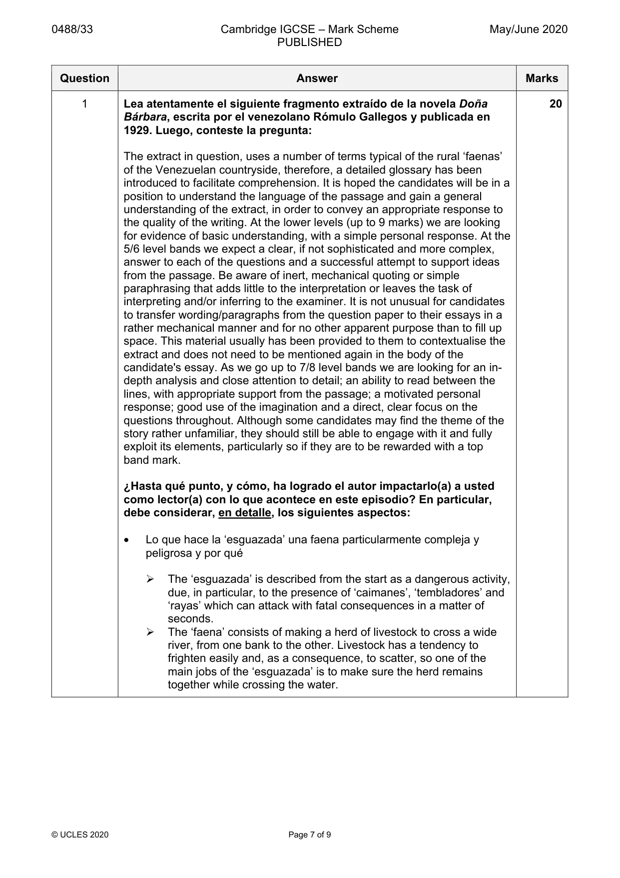 Mark scheme, page 7 of 9