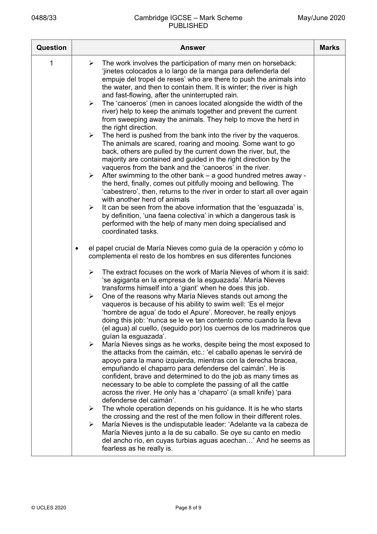 Mark scheme, page 8 of 9