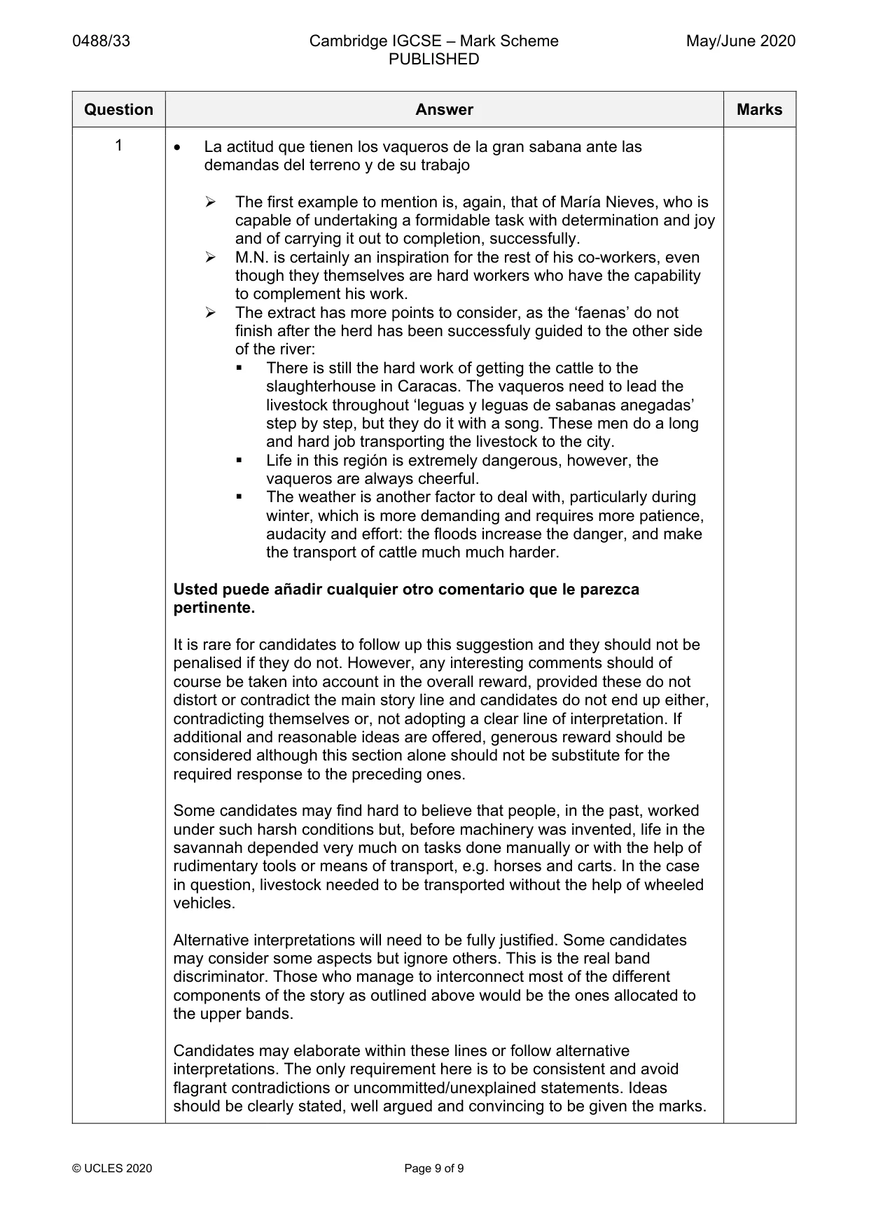 Mark scheme, page 9 of 9