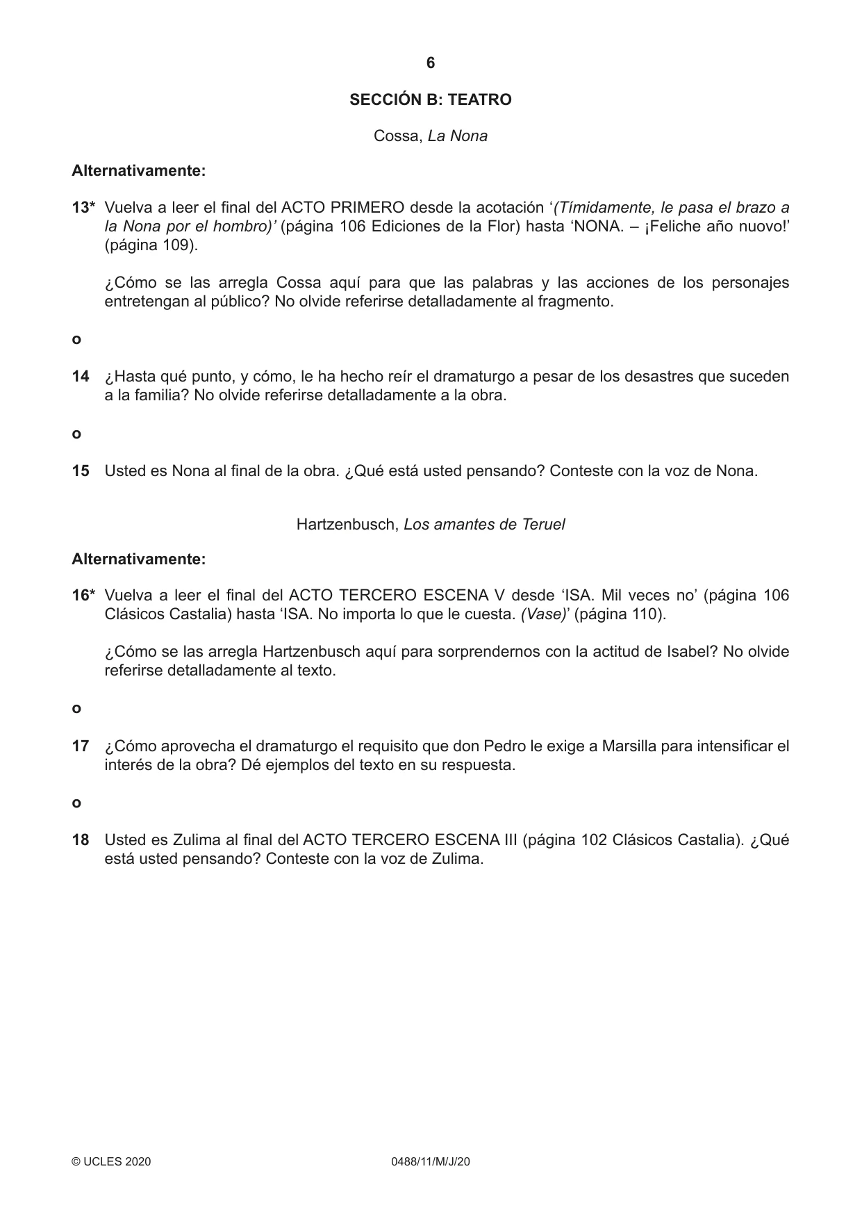 Cambridge IGCSE Spanish - Literature 0488 2020 May/June Paper 1 · Variant 1 question paper, page 6 of 8