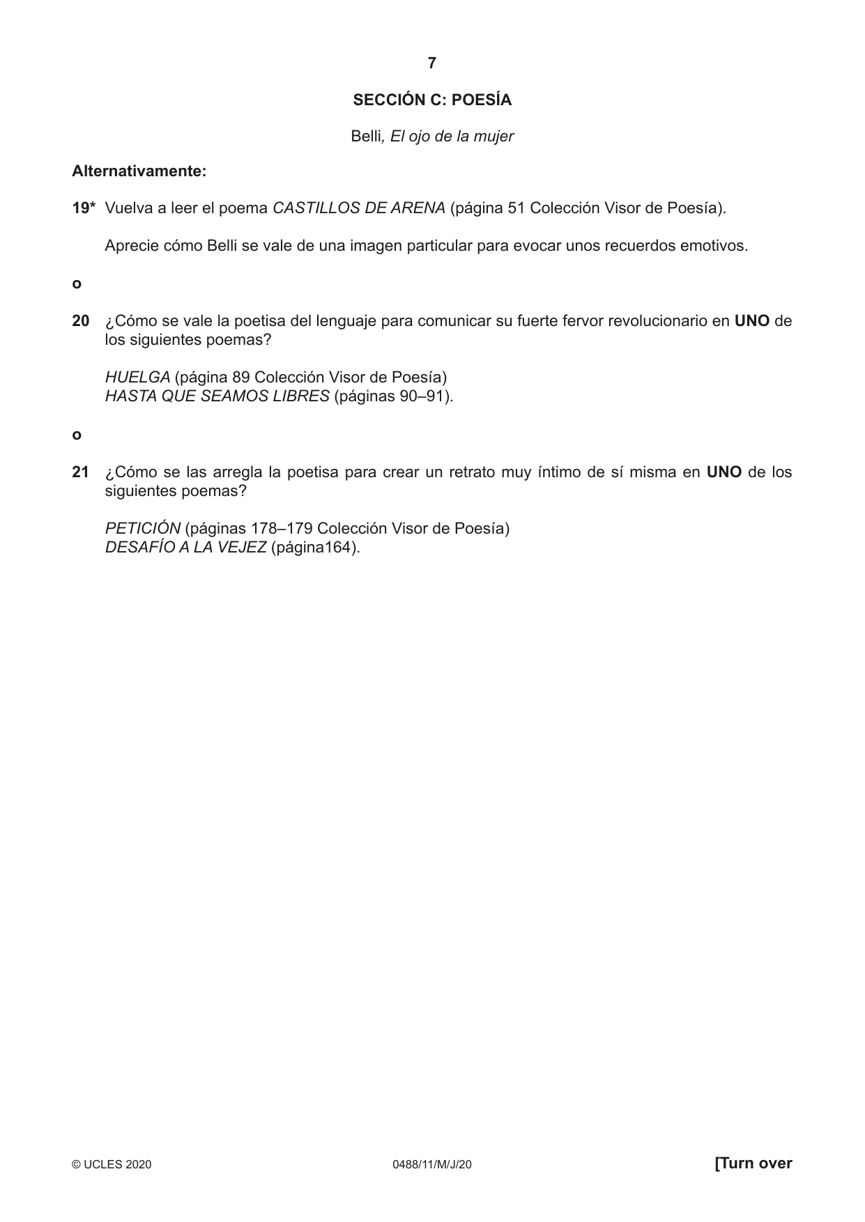 Cambridge IGCSE Spanish - Literature 0488 2020 May/June Paper 1 · Variant 1 question paper, page 7 of 8