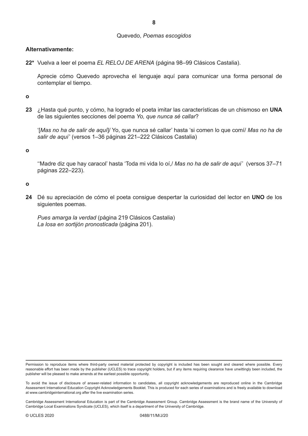 Cambridge IGCSE Spanish - Literature 0488 2020 May/June Paper 1 · Variant 1 question paper, page 8 of 8