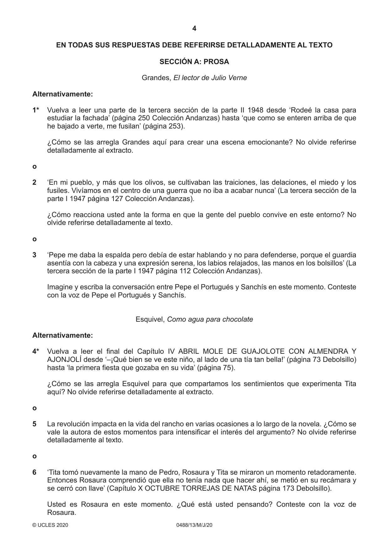 Cambridge IGCSE Spanish - Literature 0488 2020 May/June Paper 1 · Variant 3 question paper, page 4 of 8