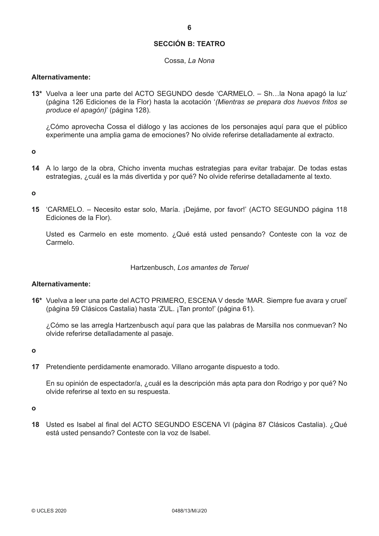 Cambridge IGCSE Spanish - Literature 0488 2020 May/June Paper 1 · Variant 3 question paper, page 6 of 8