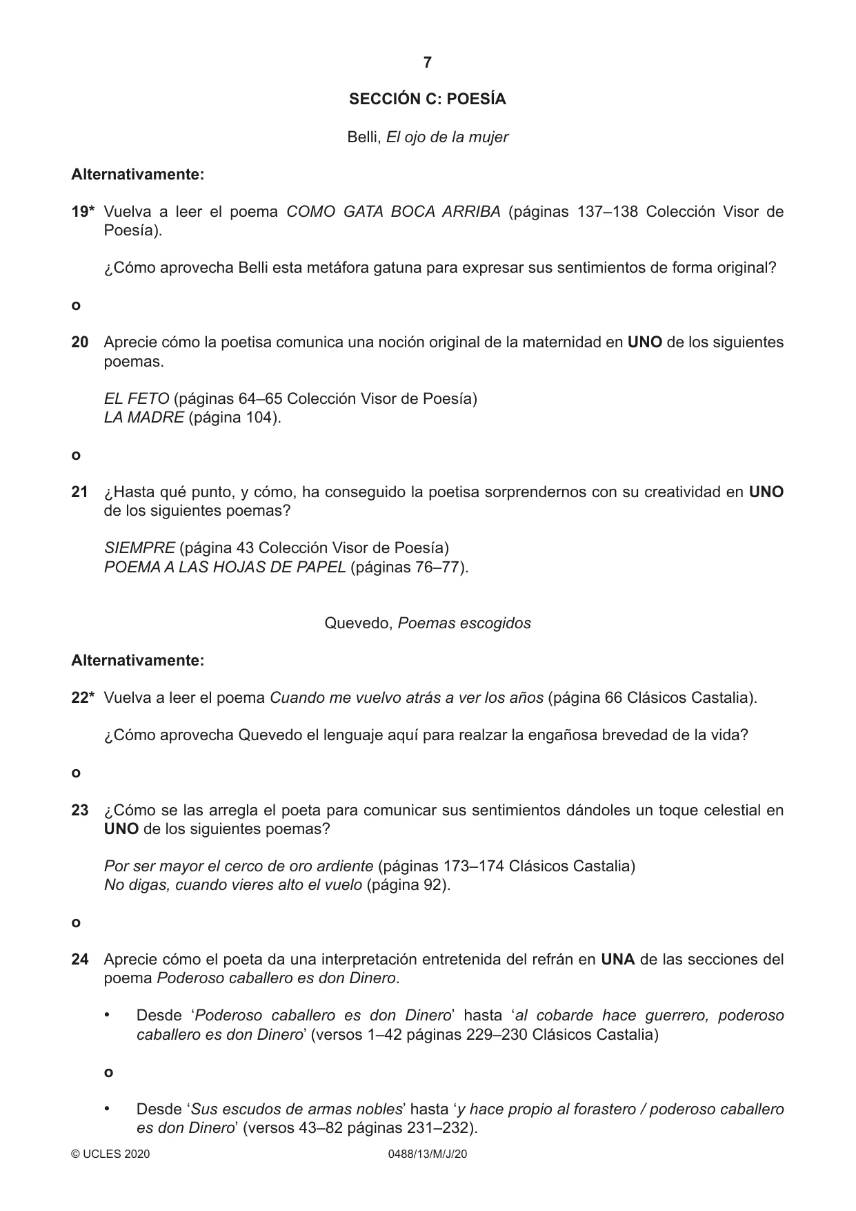 Cambridge IGCSE Spanish - Literature 0488 2020 May/June Paper 1 · Variant 3 question paper, page 7 of 8