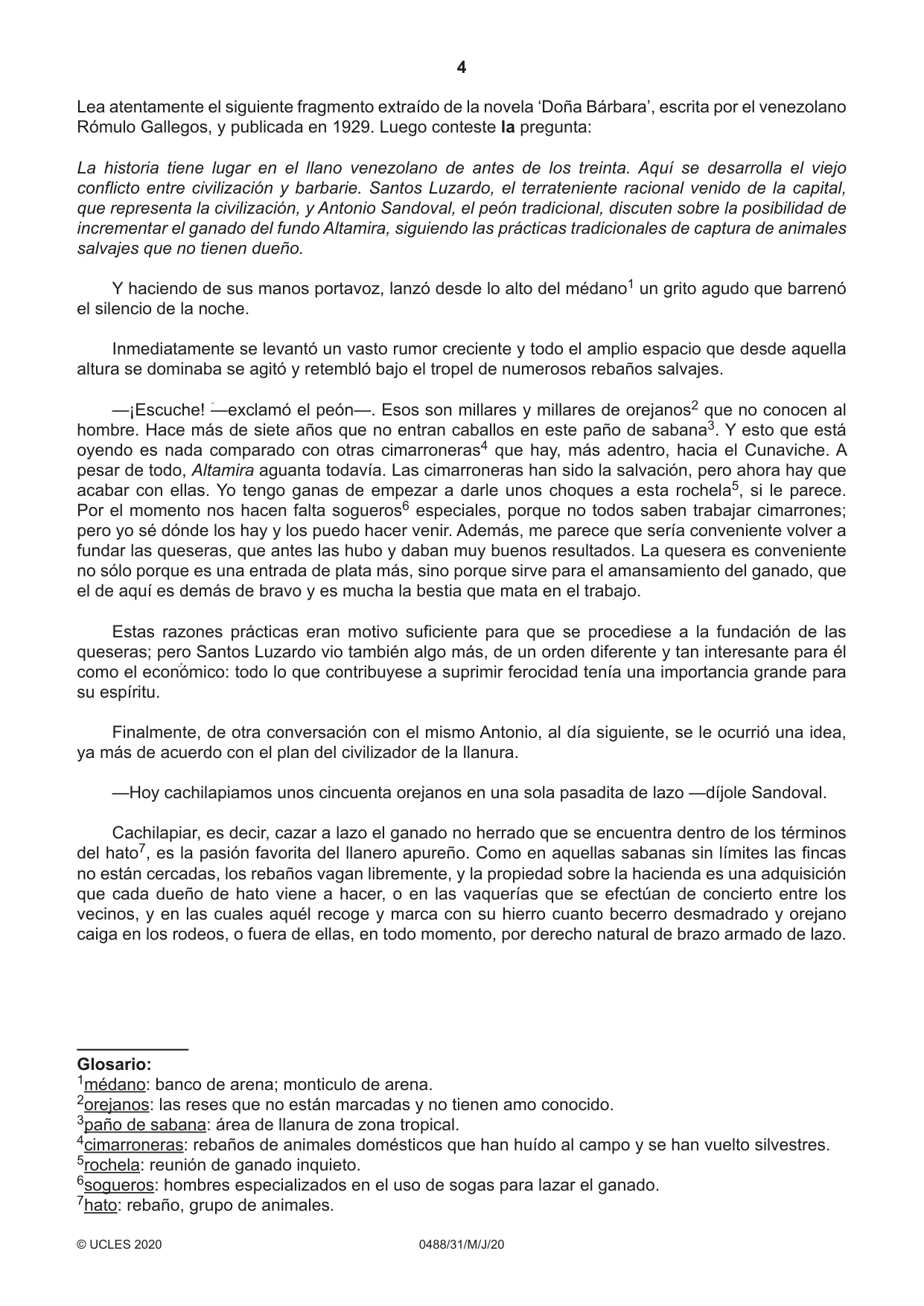 Cambridge IGCSE Spanish - Literature 0488 2020 May/June Paper 3 · Variant 1 question paper, page 4 of 8