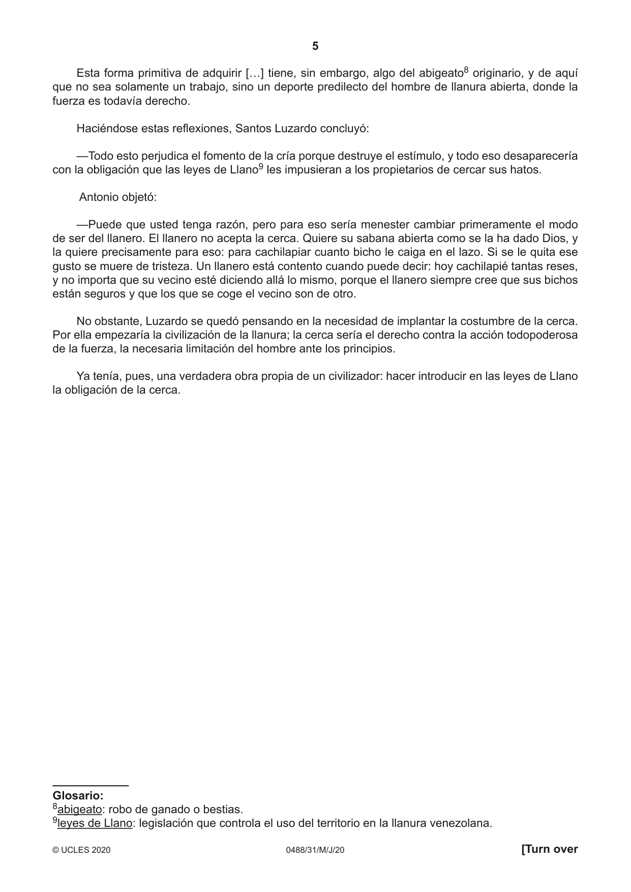 Cambridge IGCSE Spanish - Literature 0488 2020 May/June Paper 3 · Variant 1 question paper, page 5 of 8