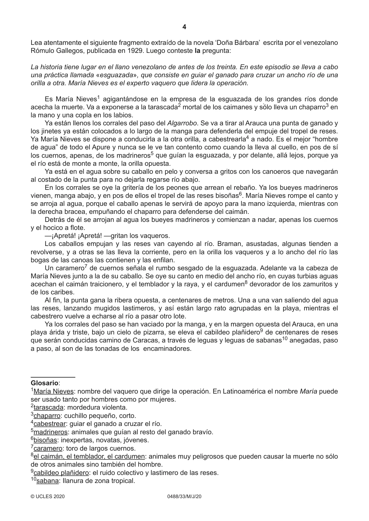 Cambridge IGCSE Spanish - Literature 0488 2020 May/June Paper 3 · Variant 3 question paper, page 4 of 8