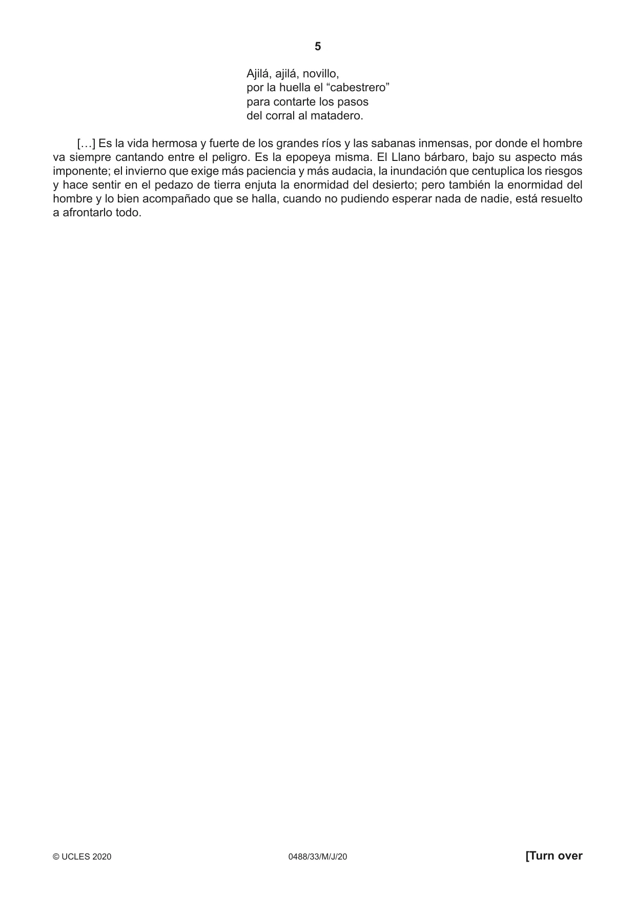 Cambridge IGCSE Spanish - Literature 0488 2020 May/June Paper 3 · Variant 3 question paper, page 5 of 8