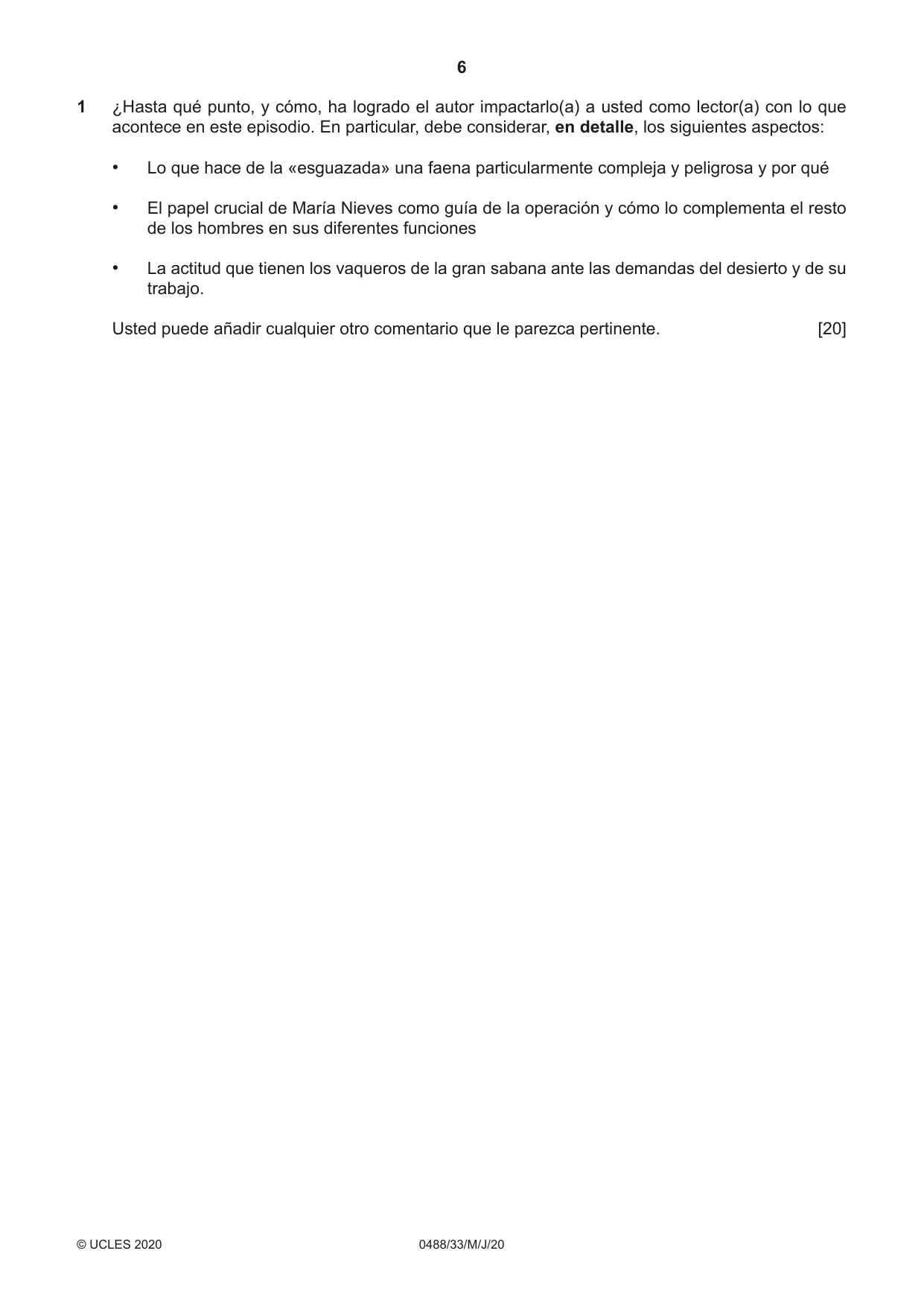 Cambridge IGCSE Spanish - Literature 0488 2020 May/June Paper 3 · Variant 3 question paper, page 6 of 8