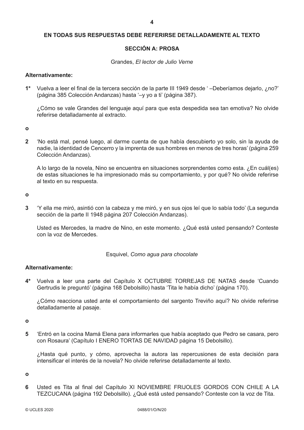 Cambridge IGCSE Spanish - Literature 0488 2020 Oct/Nov Paper 1 · Variant 0 question paper, page 4 of 8