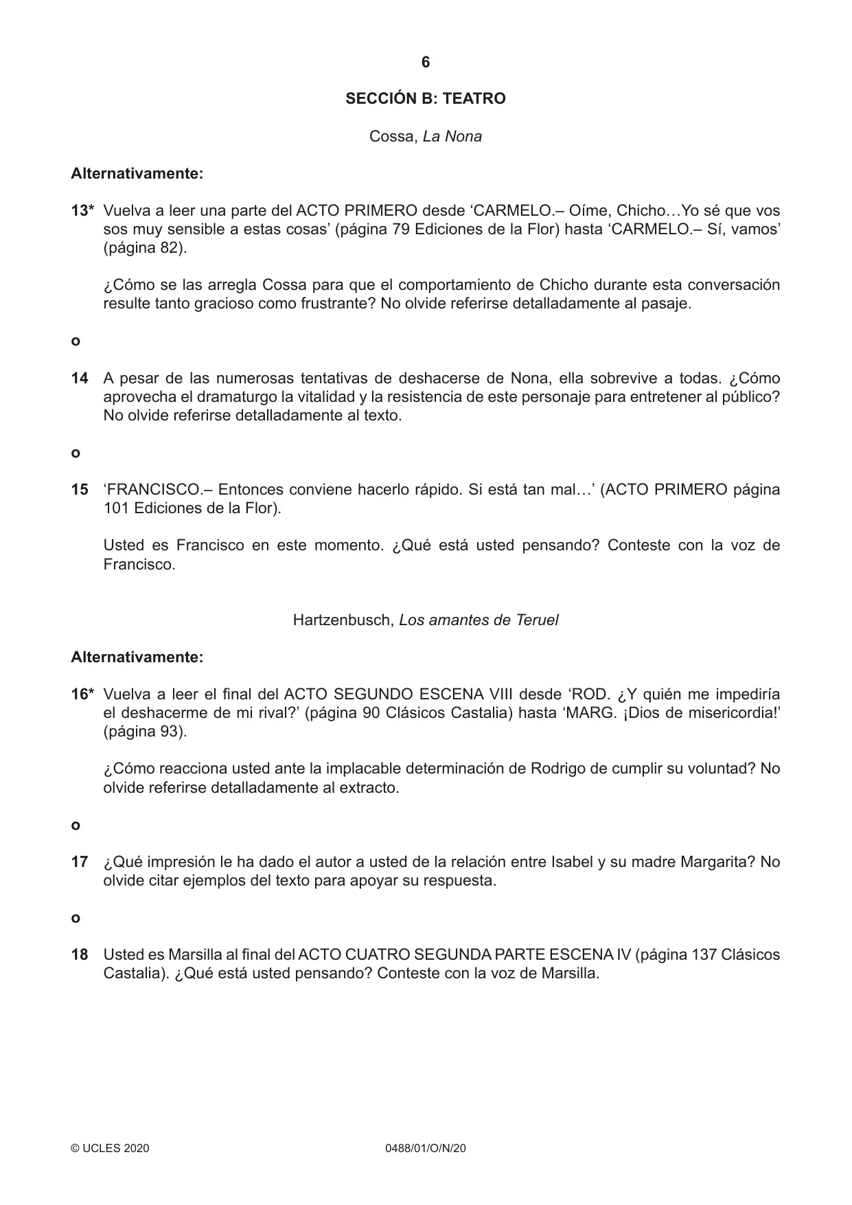 Cambridge IGCSE Spanish - Literature 0488 2020 Oct/Nov Paper 1 · Variant 0 question paper, page 6 of 8