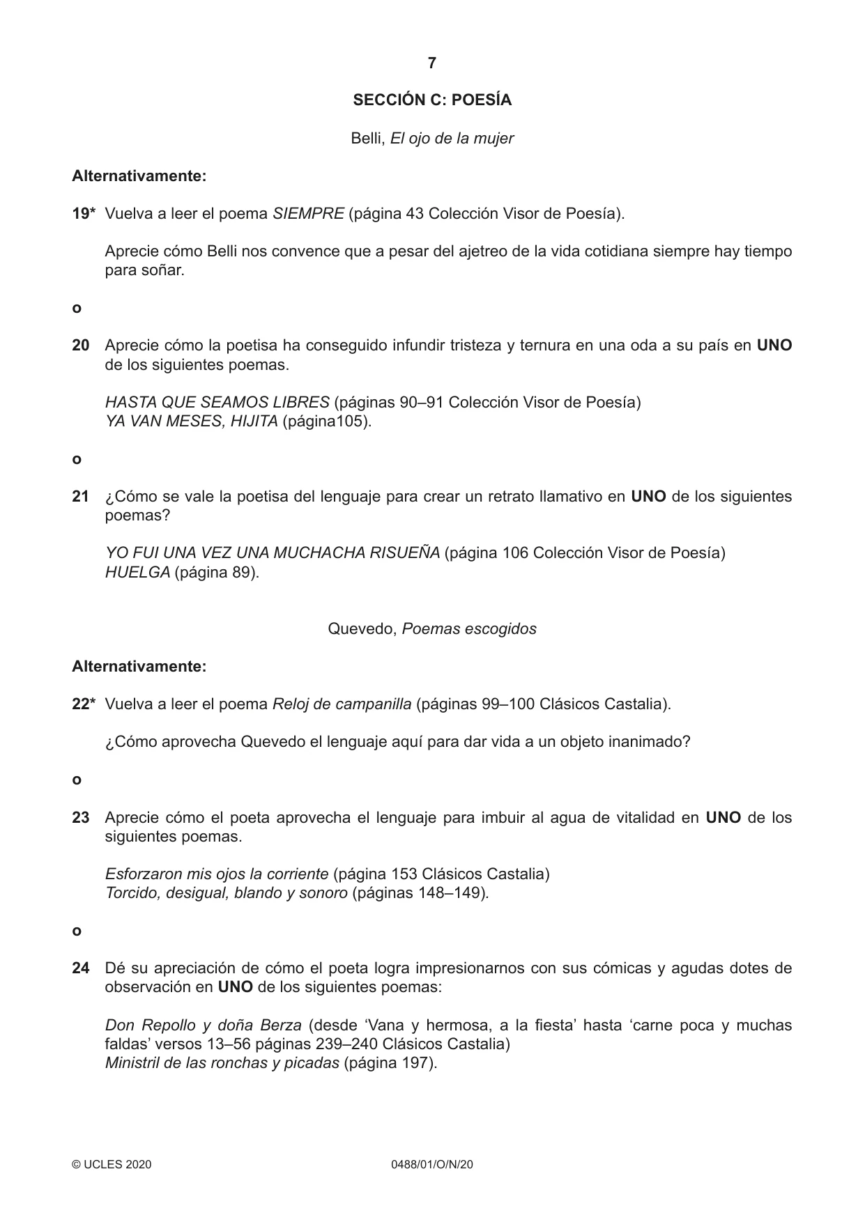 Cambridge IGCSE Spanish - Literature 0488 2020 Oct/Nov Paper 1 · Variant 0 question paper, page 7 of 8