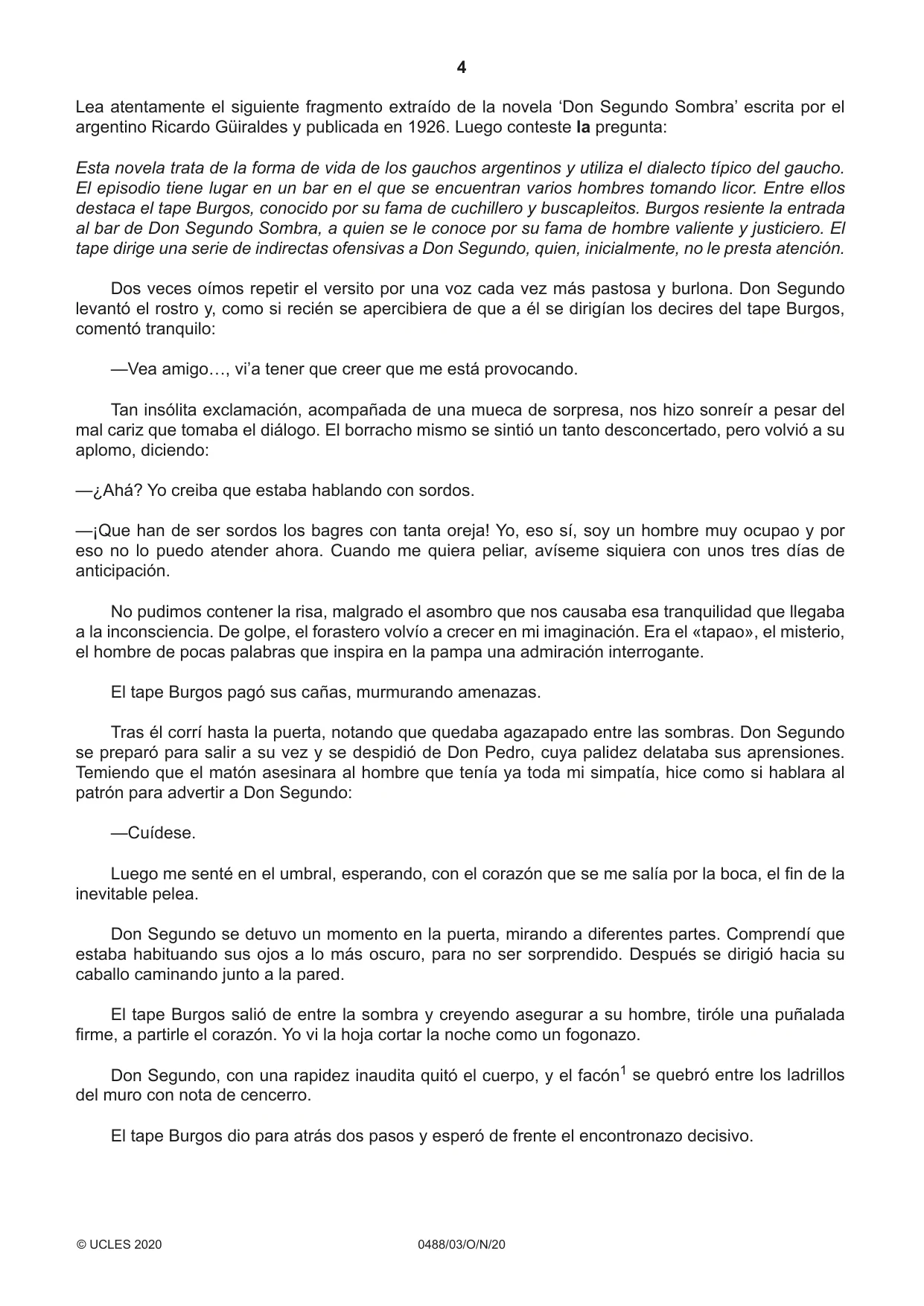 Cambridge IGCSE Spanish - Literature 0488 2020 Oct/Nov Paper 3 · Variant 0 question paper, page 4 of 8