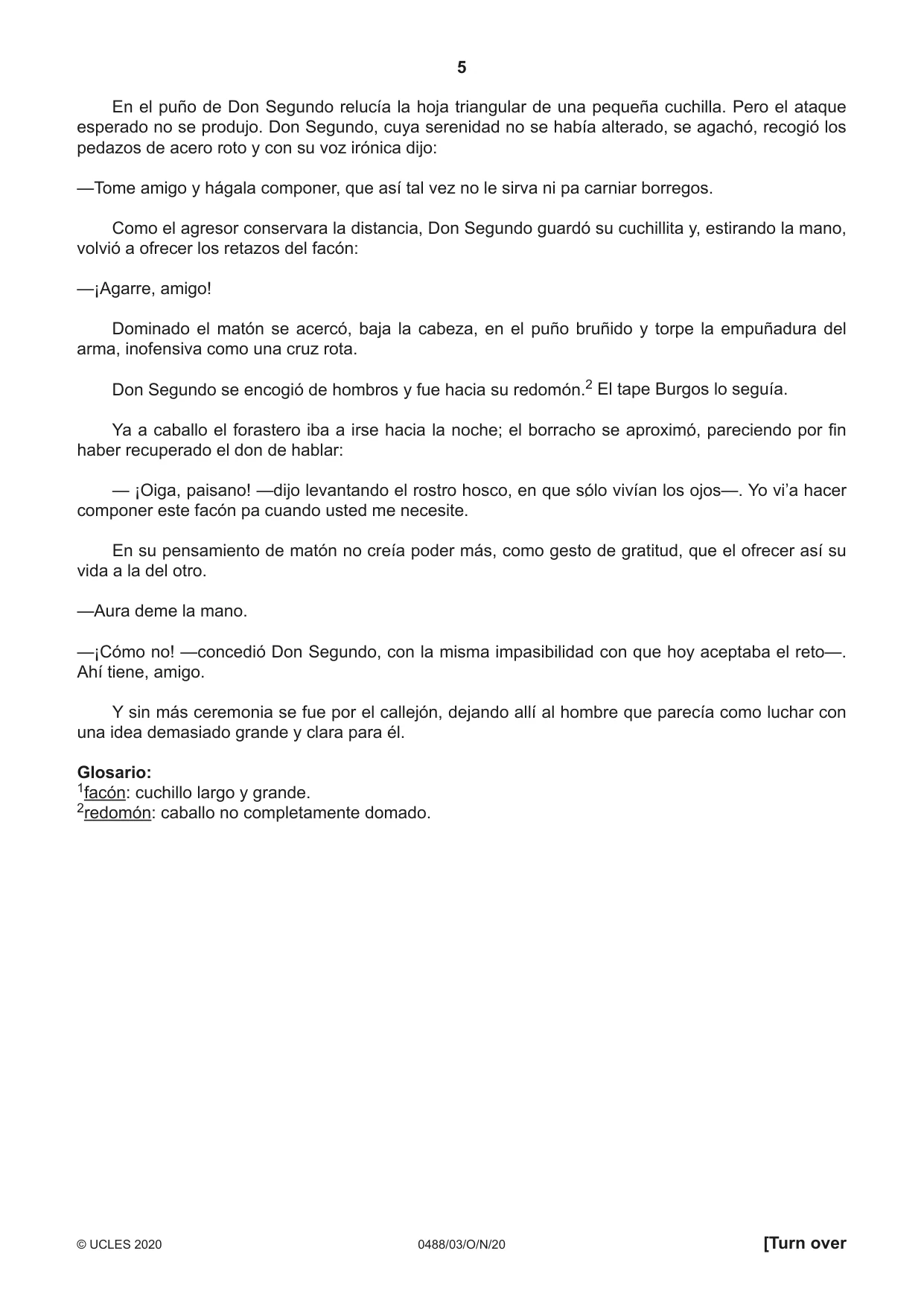 Cambridge IGCSE Spanish - Literature 0488 2020 Oct/Nov Paper 3 · Variant 0 question paper, page 5 of 8