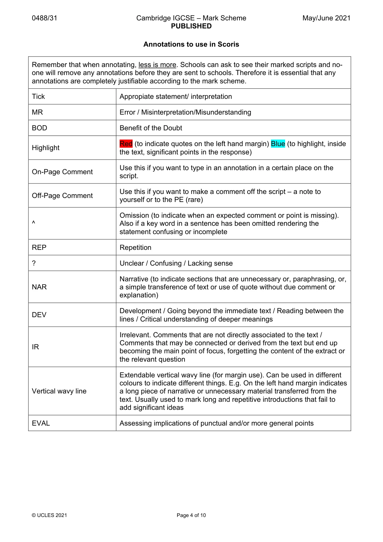 Mark scheme, page 4 of 10