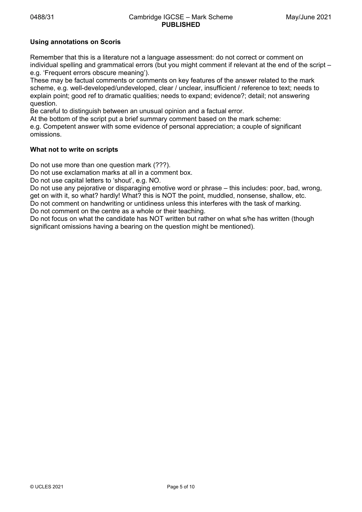 Mark scheme, page 5 of 10
