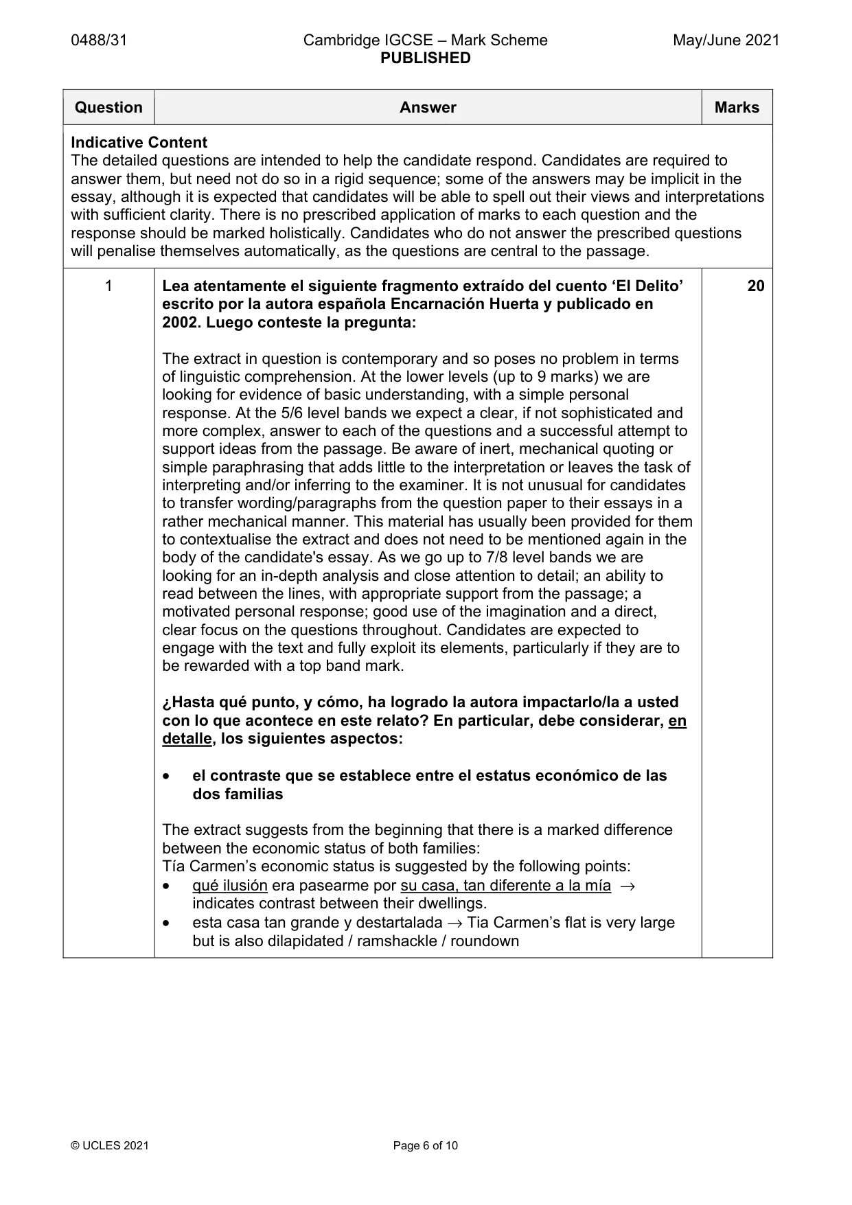 Mark scheme, page 6 of 10