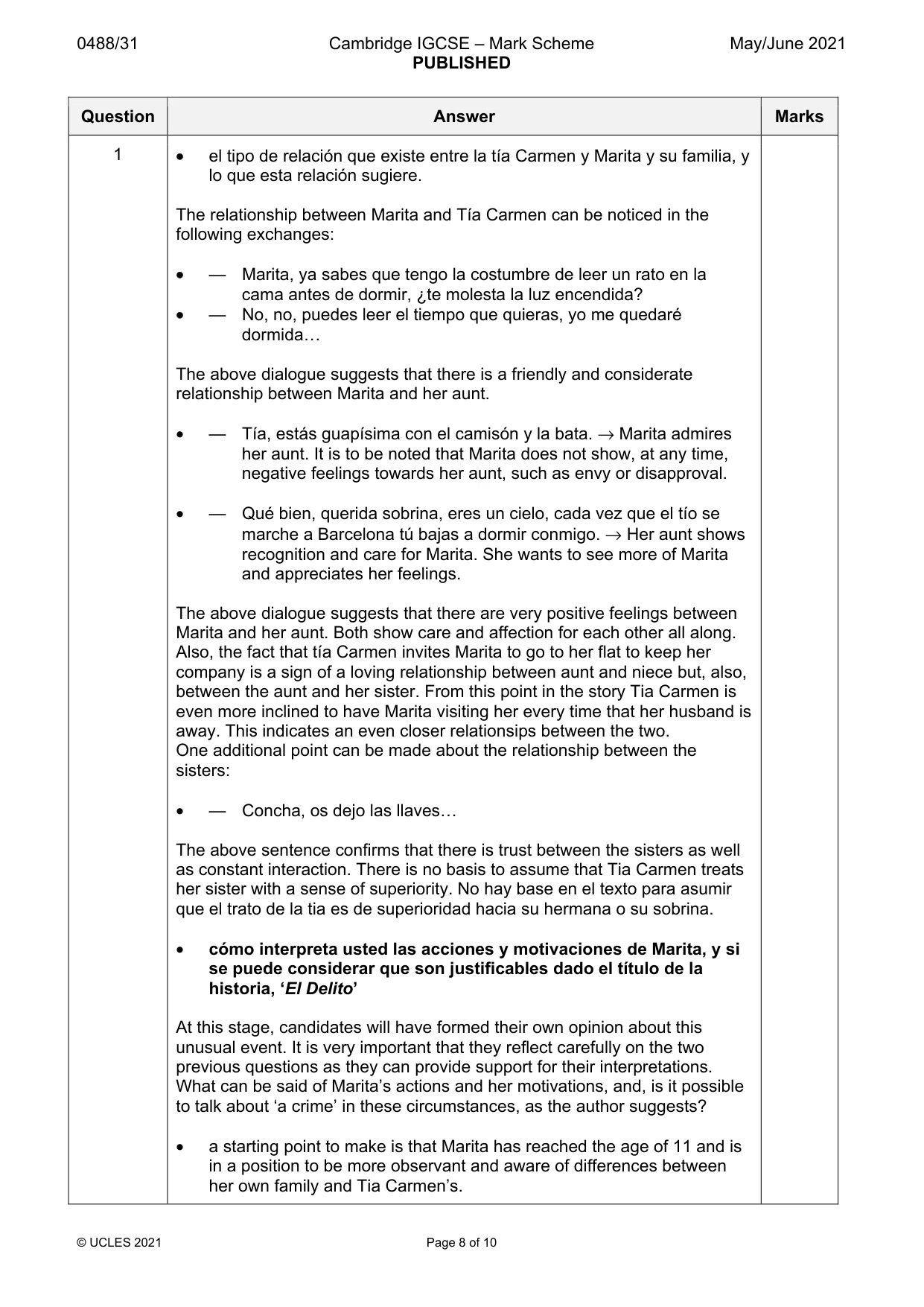 Mark scheme, page 8 of 10