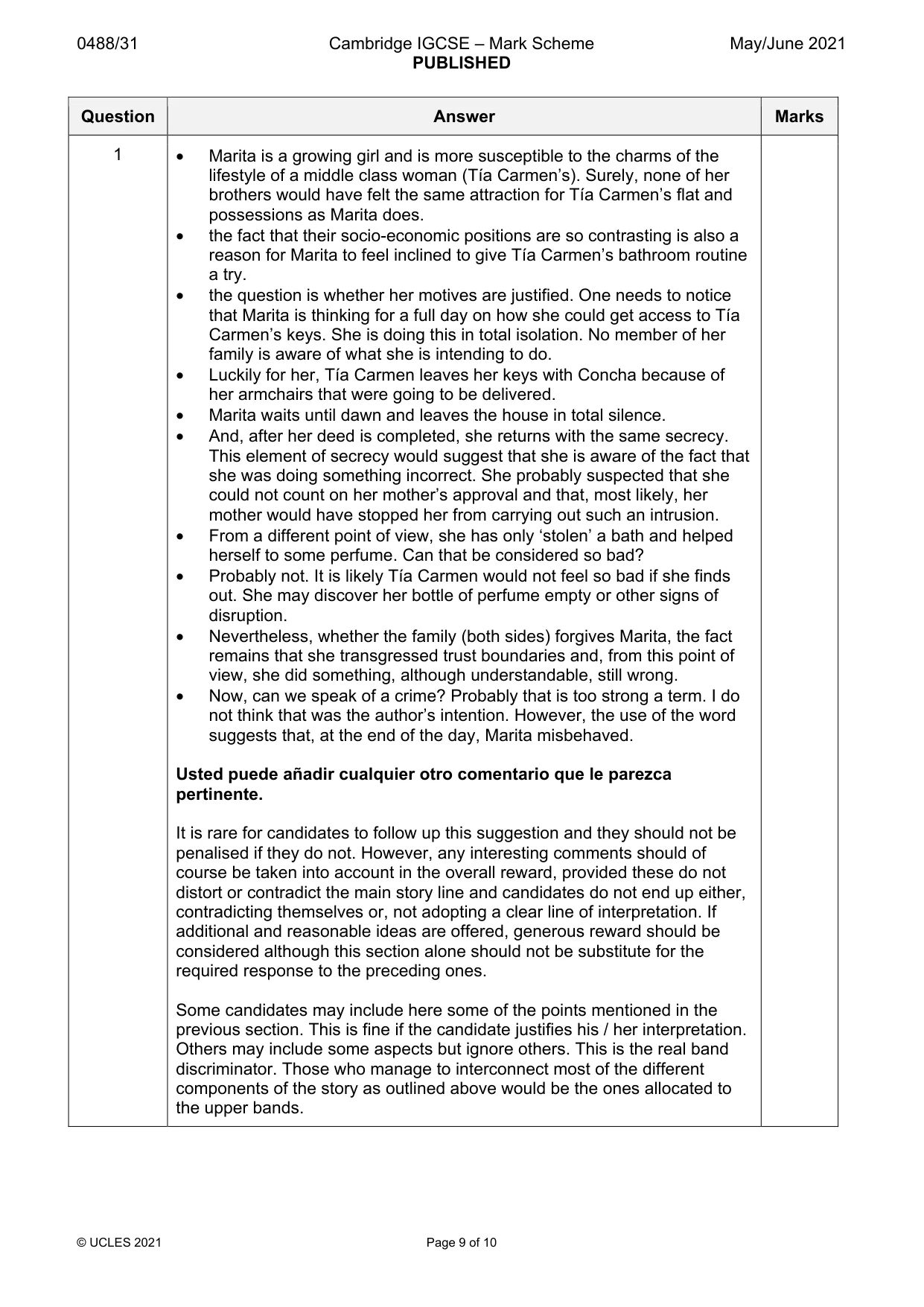 Mark scheme, page 9 of 10