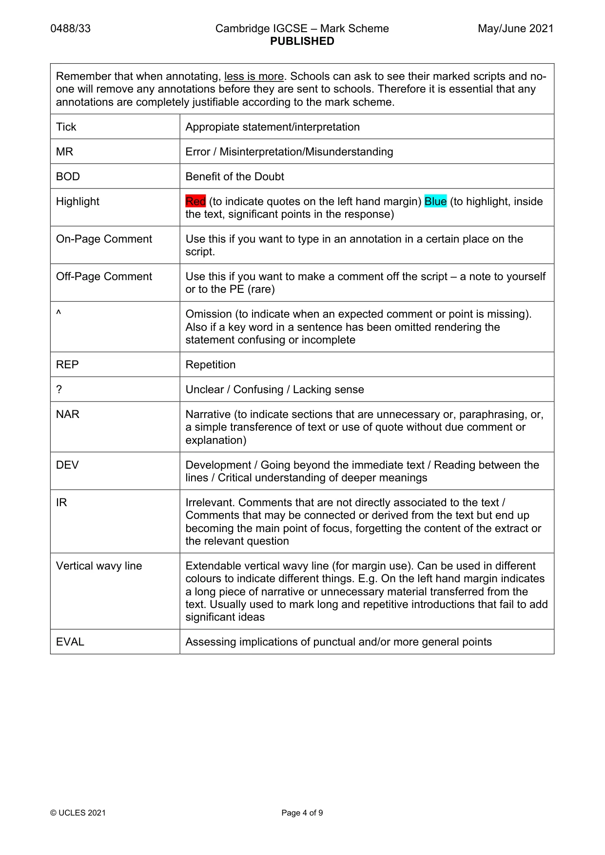 Mark scheme, page 4 of 9