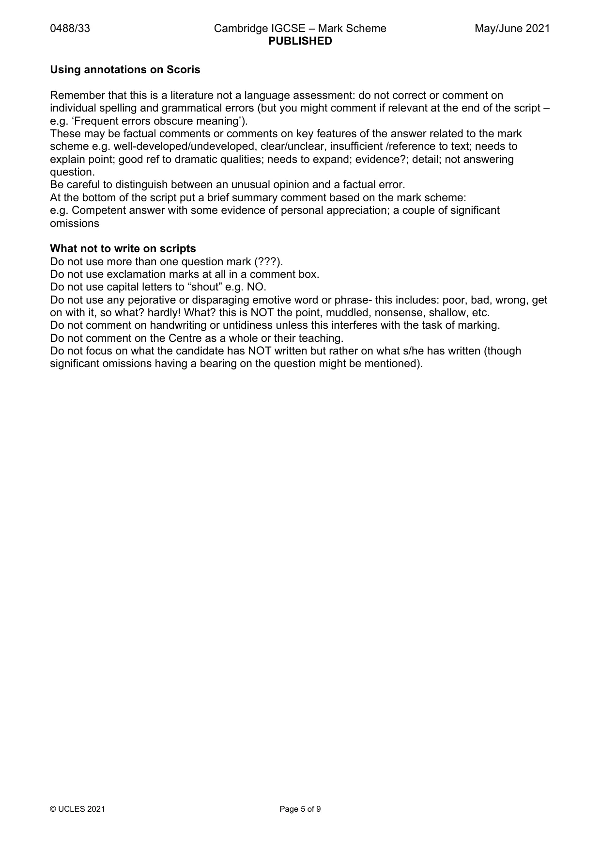 Mark scheme, page 5 of 9
