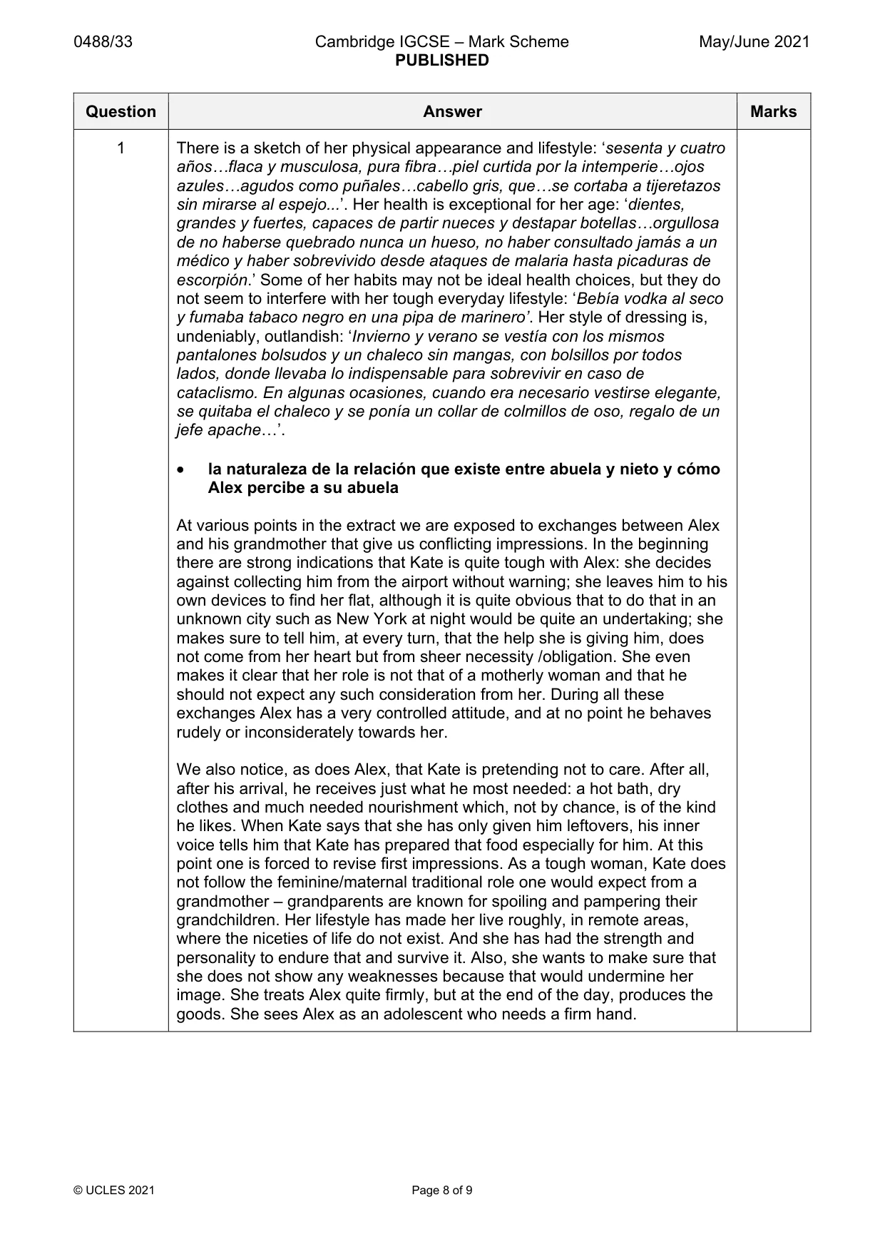 Mark scheme, page 8 of 9