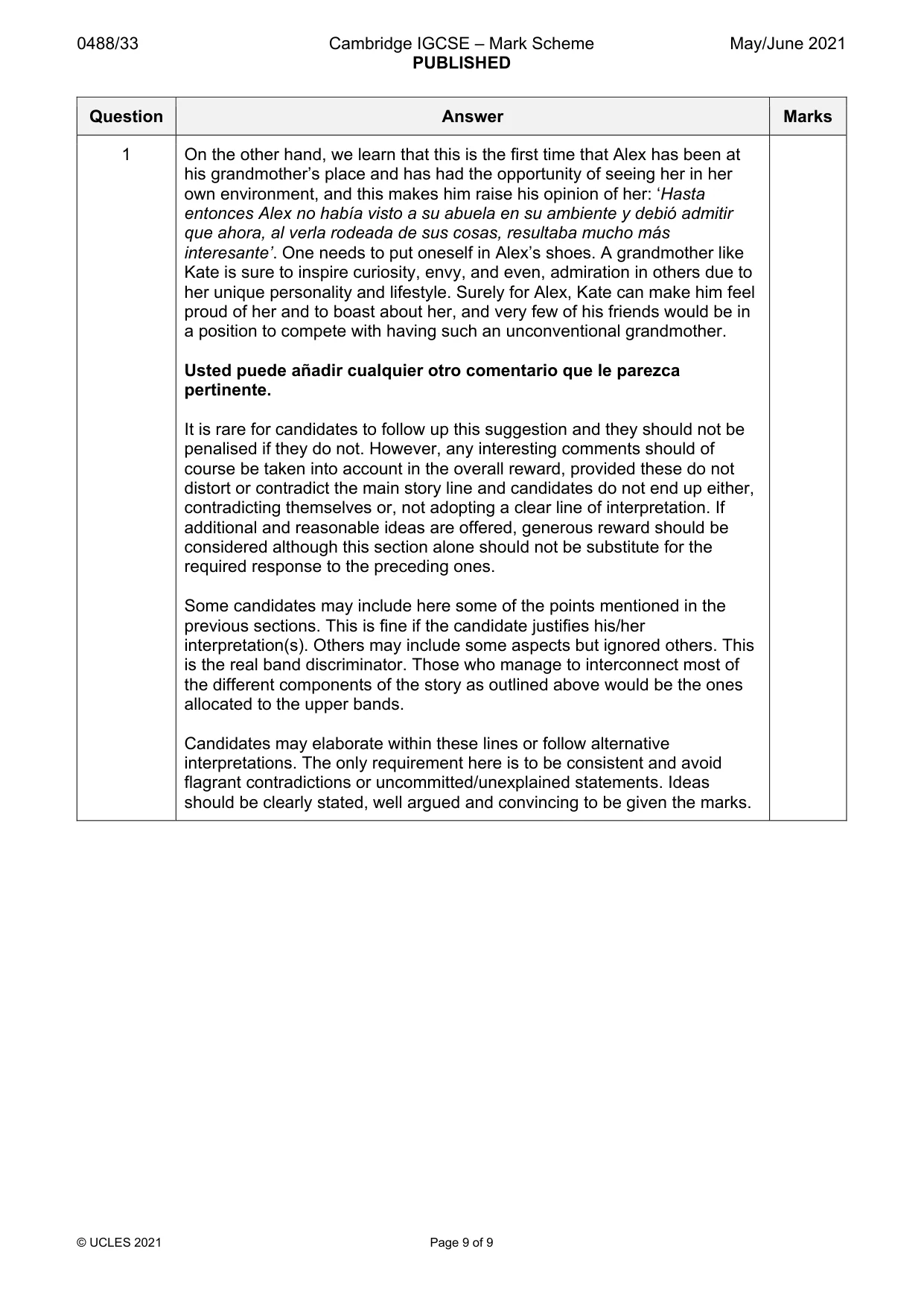 Mark scheme, page 9 of 9