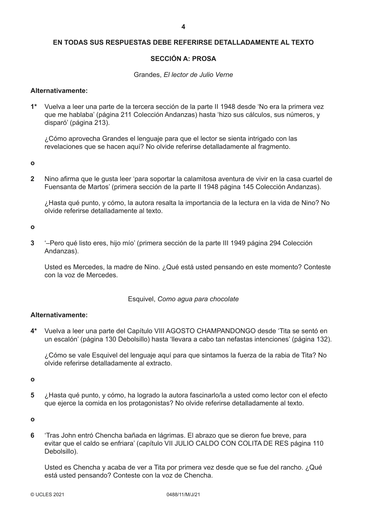 Cambridge IGCSE Spanish - Literature 0488 2021 May/June Paper 1 · Variant 1 question paper, page 4 of 8