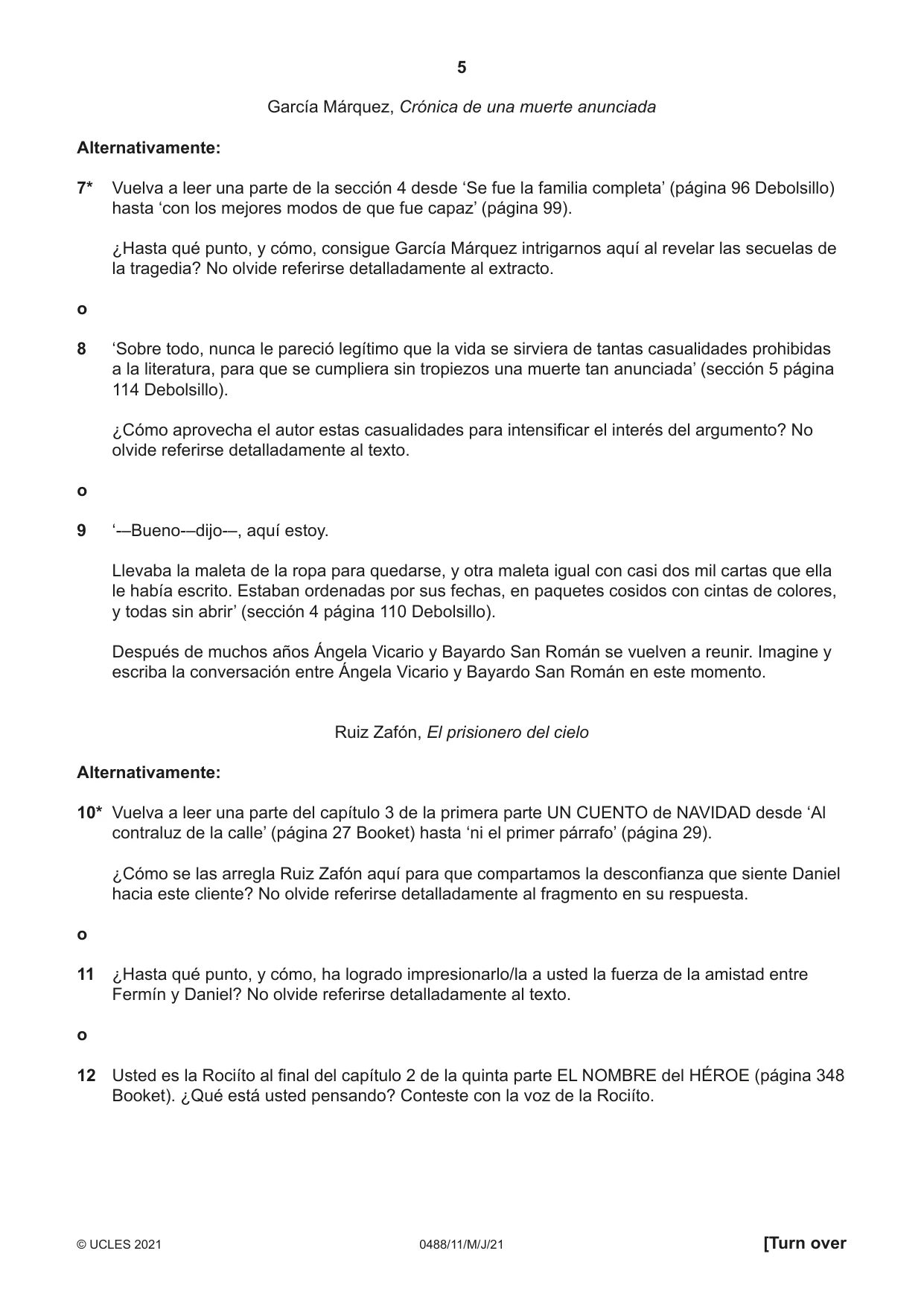 Cambridge IGCSE Spanish - Literature 0488 2021 May/June Paper 1 · Variant 1 question paper, page 5 of 8
