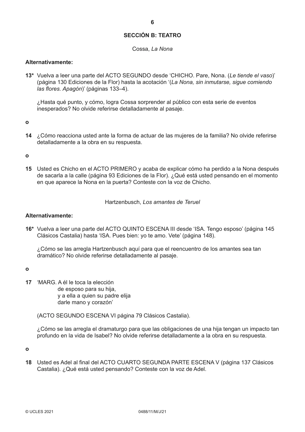 Cambridge IGCSE Spanish - Literature 0488 2021 May/June Paper 1 · Variant 1 question paper, page 6 of 8
