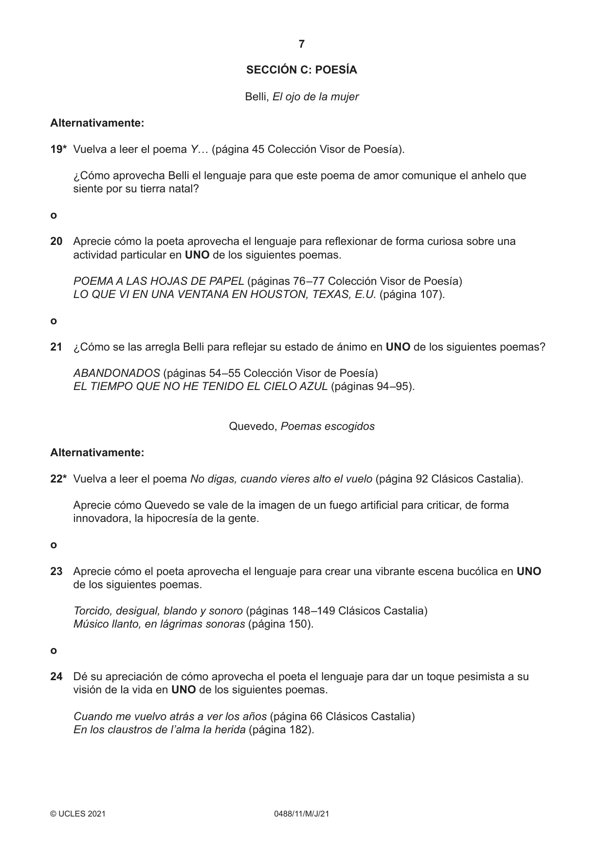 Cambridge IGCSE Spanish - Literature 0488 2021 May/June Paper 1 · Variant 1 question paper, page 7 of 8