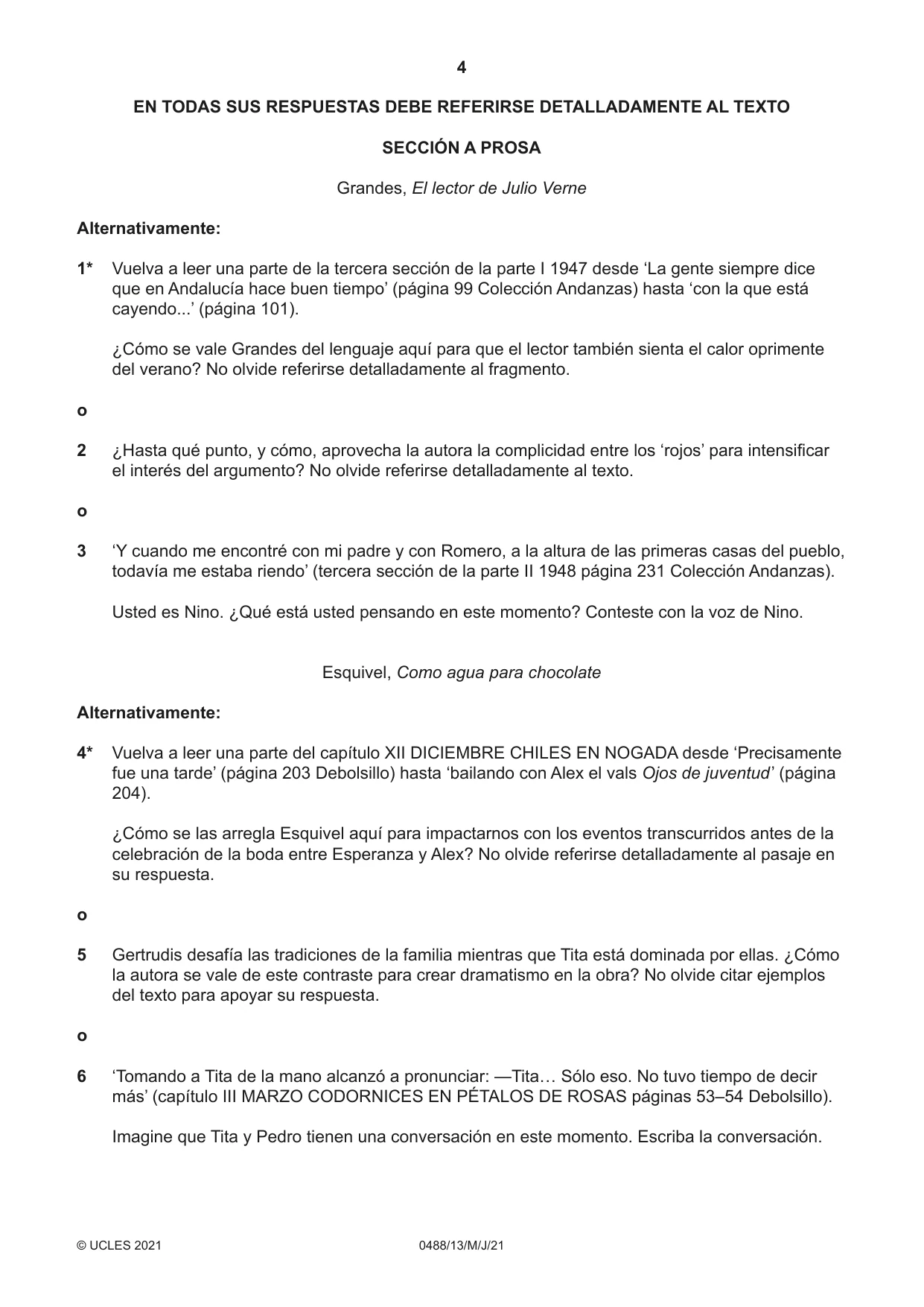 Cambridge IGCSE Spanish - Literature 0488 2021 May/June Paper 1 · Variant 3 question paper, page 4 of 8