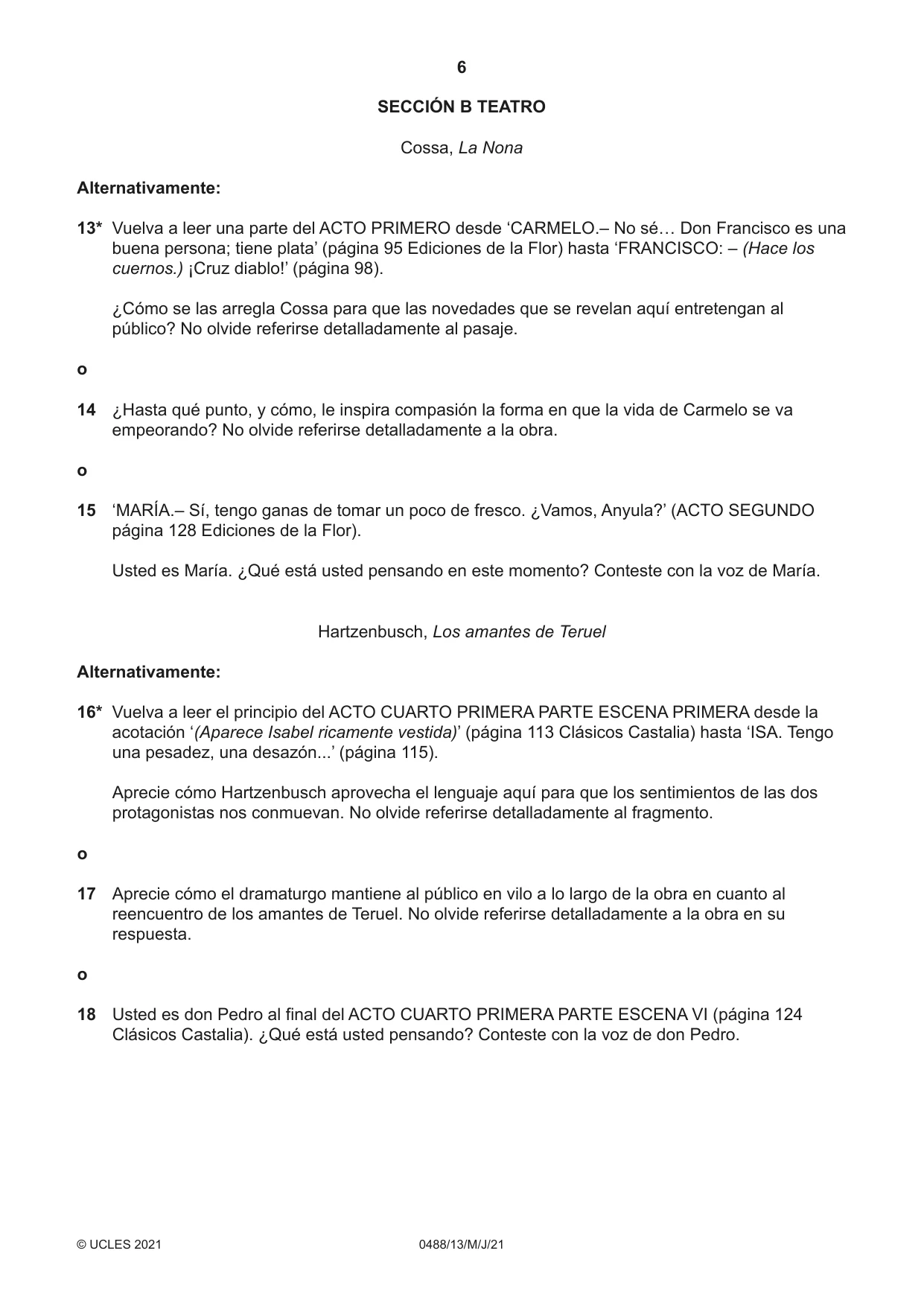 Cambridge IGCSE Spanish - Literature 0488 2021 May/June Paper 1 · Variant 3 question paper, page 6 of 8