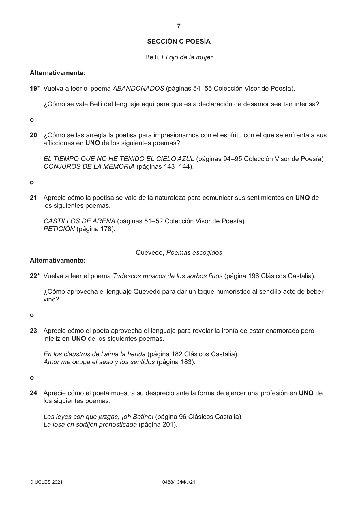 Cambridge IGCSE Spanish - Literature 0488 2021 May/June Paper 1 · Variant 3 question paper, page 7 of 8